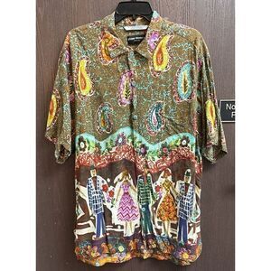 Vintage Jams World Buttons Hawaiian Shirt XL Jitterbug Print Pocket Short Sleeve
